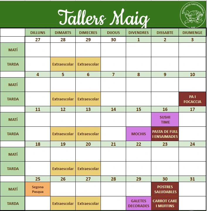 calendario Mayo 2024 La Tata & Sweets